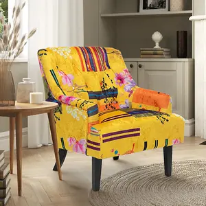 Fabric Gold Patchwork Lydia Accent Chair