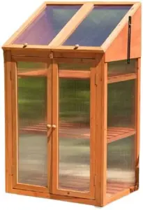 Wooden Greenhouse 3 Tier Mini Double Door Coldframe Indoor Outdoor For Growing Flowers, Plants, Growth House & Lockable lid