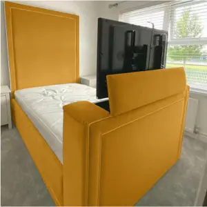 Loxie Plush Velvet Mustard TV Bed Frame