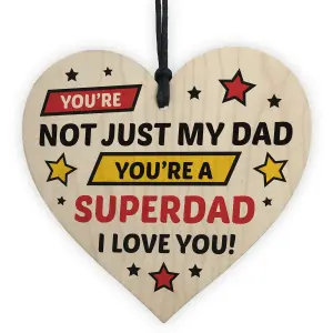 Novelty Dad Gift For Fathers Day Wood Heart Superhero Theme Birthday Gift For Dad