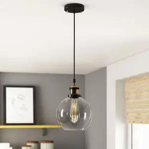 Cavallaro 1 - Light Antique Brass Effect/Black Single Pendant Yes