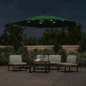 Berkfield Hanging Parasol with LED Lighting 300 cm Green Metal Pole