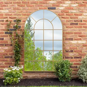 MirrorOutlet The Arcus Gold Framed Arched Window Garden Mirror 190CM x 120CM