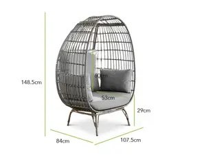 Furniturebox UK Grey Rattan Garden Egg Chair in PE Resin Rattan for Outdoors and Luxuriously Thick Cushions - Garden & Patio Chair