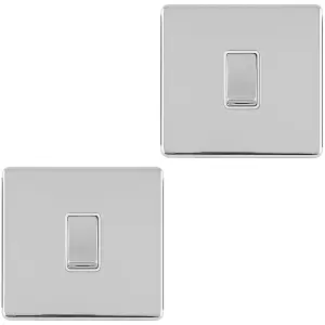 2 PACK 1 Gang 20A Single Light Switch SCREWLESS POLISHED CHROME 2Way Slim Rocker