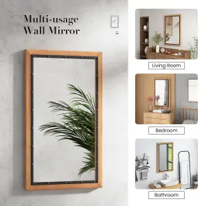 Costway Decorative Wall Mount Mirror Wood Framed Makeup Vanity Mirror W/ Hanging Hooks