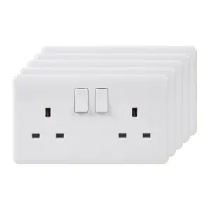 5 Pack - Lieber Silk White 13A 2 Gang DP Switched Socket - Curved Edge