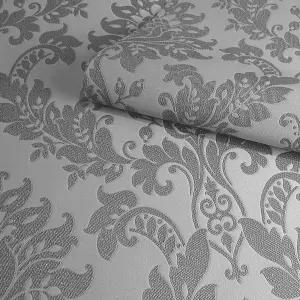 Holden Décor Opus Clara Charcoal Glitter effect Damask Embossed Wallpaper