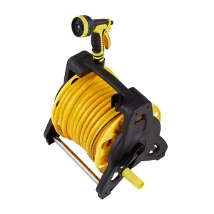 25m Portable Garden Watering Hose Reel Set with 10 Modes in Yellow and Black