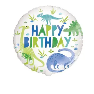 Unique Party Dinosaur Happy Birthday Foil Balloon White/Green/Blue (One Size)