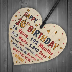 Red Ocean 16th Birthday Gift For Daughter Son Wooden Hanging Heart Sixteenth Birthday Card