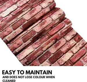 3D Red Brick Effect Wallpaper Set of 4 Rolls - Covers 216.79 ft² (20.14 m²), Includes Glue - Easy Paste The Paper Application