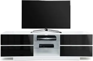 Centurion Supports Avitus Gloss White with 4-Black Drawers and 2-Shelves up to 65" Flat Screen TV Stand