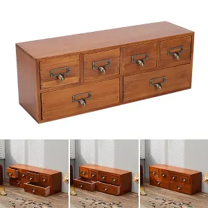 Brown Wood Desktop Storage Cabinet with 6 Drawers Office Study Table Wood Storage Box Organizer