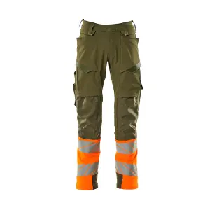 Mascot Accelerate Safe Trousers with Kneepad Pockets - Moss Green/Orange  (30.5) (Leg Length - Long)