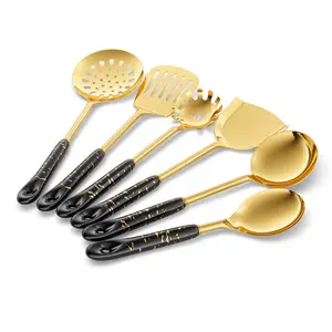 Shela 7 Piece Kitchen Utensil Set (Set of 7) Black/Gold