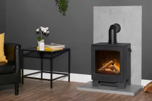 Acantha Tile & Hearth Set in Concrete Effect with Lunar Stove & Angled Pipe