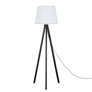 ValueLights Barbro Modern Black Wood Tripod Design Floor Lamp with White Tapered Shade - Includes 6w LED GLS Bulb 3000K Warm White