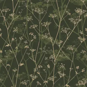 Clarissa Hulse Wild Chervil Sage & Gold effect Smooth Wallpaper