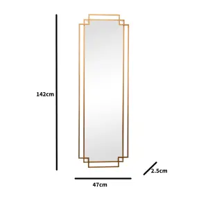 Melody Maison Copper Art Deco Wall Mirror 142cm x 47cm