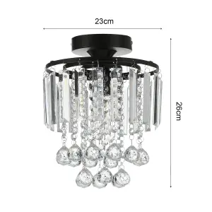 Modern Chandelier Droplet Crystal Ball Black Base Mount Ceiling Light Fixture