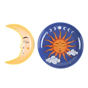 Something Different Sun And Moon Celestial Stacking Trinket Dish (Pack of 2) Blue/Orange/Yellow (One Size)