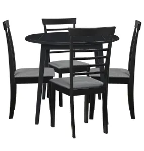 Hallowood Furniture Ledbury Drop Leaf Round Table Set with 4 Chairs in Black Finish