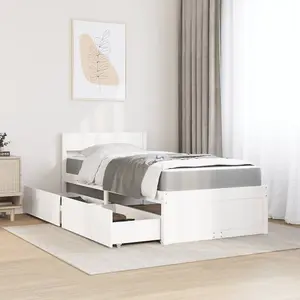 Berkfield Bed with Drawers and Mattress White 90x200 cm Solid Wood Pine