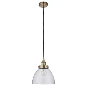 Hanging Ceiling Pendant Light ANTIQUE BRASS & GLASS Shade Industrial Lamp Bulb