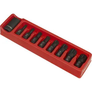 9 Piece Chromoly Impact Spline Socket Bit Set with Holder - 1/2" Drive