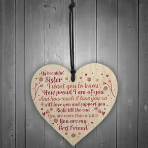 Red Ocean Sister Birthday Card Gifts Wooden Heart Sister Gifts For Christmas Best Friend Plaque Keepsake