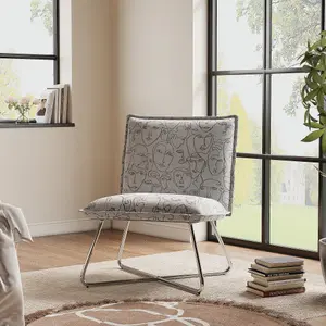 White Modern Linen Accent Chair with Metal Base