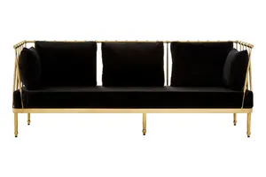 Novo 3 Seat Gold Finish Tapered Arms Sofa