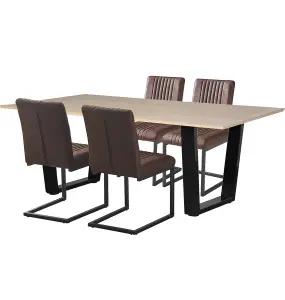 Hallowood Furniture Dudley 1.8m Dining Table Set with 4 Deluxe Leather Effect Chairs