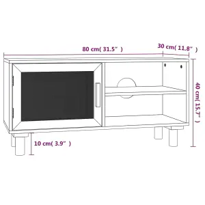 Berkfield TV Cabinet White 80x30x40 cm Solid Wood Pine and Natural Rattan