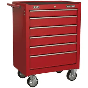 Red Portable Tool Chest with 6 Drawers and Lock for Mobile Storage Solutions