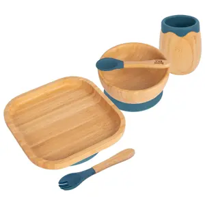 5pc Bamboo Square Baby Weaning Set - Navy Blue