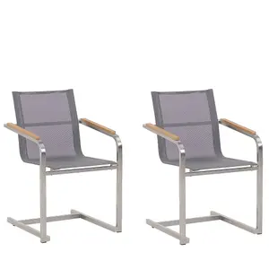 Set of 2 Garden Chairs COSOLETO Stainless Steel Grey