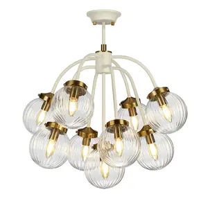 9 Light Ceiling Pendant Cream Painted +Aged Brass Finish Plated LED E14 60W Bulb