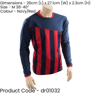 M ADULT Valencia Stripe Long Sleeve PLAIN Football Shirt - NAVY/RED 38-40"