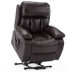 Chester Single Motor Electric Rise Recliner Bonded Leather Armchair Electric Lift Riser Chair (Brown)