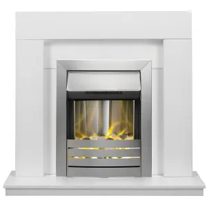 Adam Malmo Fireplace in White with Helios Electric Fire in Brushed Steel, 39 Inch