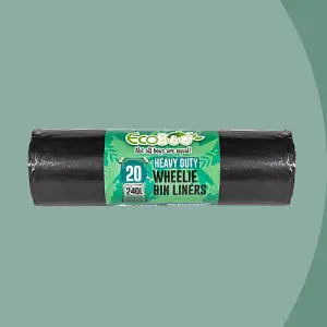 EcoBag 20 Heavy Duty Wheelie Bin Liners, 240 Litre Capacity Black Bag