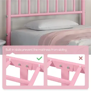 Yaheetech Pink 3ft Single Metal Bed Frame with Slatted Headboard and Footboard