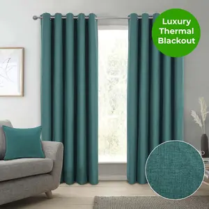 Home Curtains Spencer Faux Wool Blackout 65w x 72d" (165x183cm) Green Lined Eyelet Curtains (PAIR)