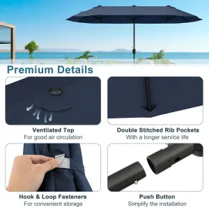 Costway 4 x 2M Patio Umbrella Outdoor Double-sided Market Umbrella W/ Umbrella Base Navy