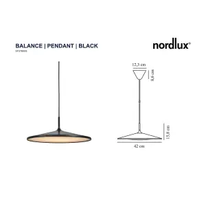 Nordlux Balance Indoor Dining Living Kitchen Hallway Pendant In Black (Diam) 42cm