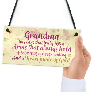 Red Ocean Heart Of Gold Grandparent Grandma Gran Nan Plaques Floral Signs Birthday Gift Keepsake