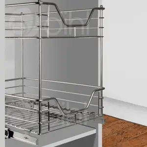 Dihl 400mm Pull Out Chrome Wire Basket Drawer for Kitchen Cabinets Cupboards