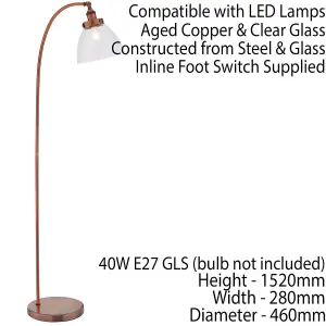 Curved Arm Floor Lamp Aged Copper Tall Free Standing Metal Retro Reading Light